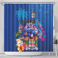 Fiji Bula Shower Curtain Tropical Plants with Palm Tree and Iguana Colorful