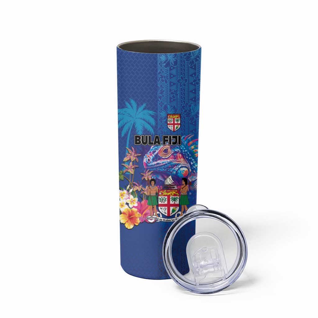 Fiji Bula Skinny Tumbler Tropical Plants with Palm Tree and Iguana Colorful