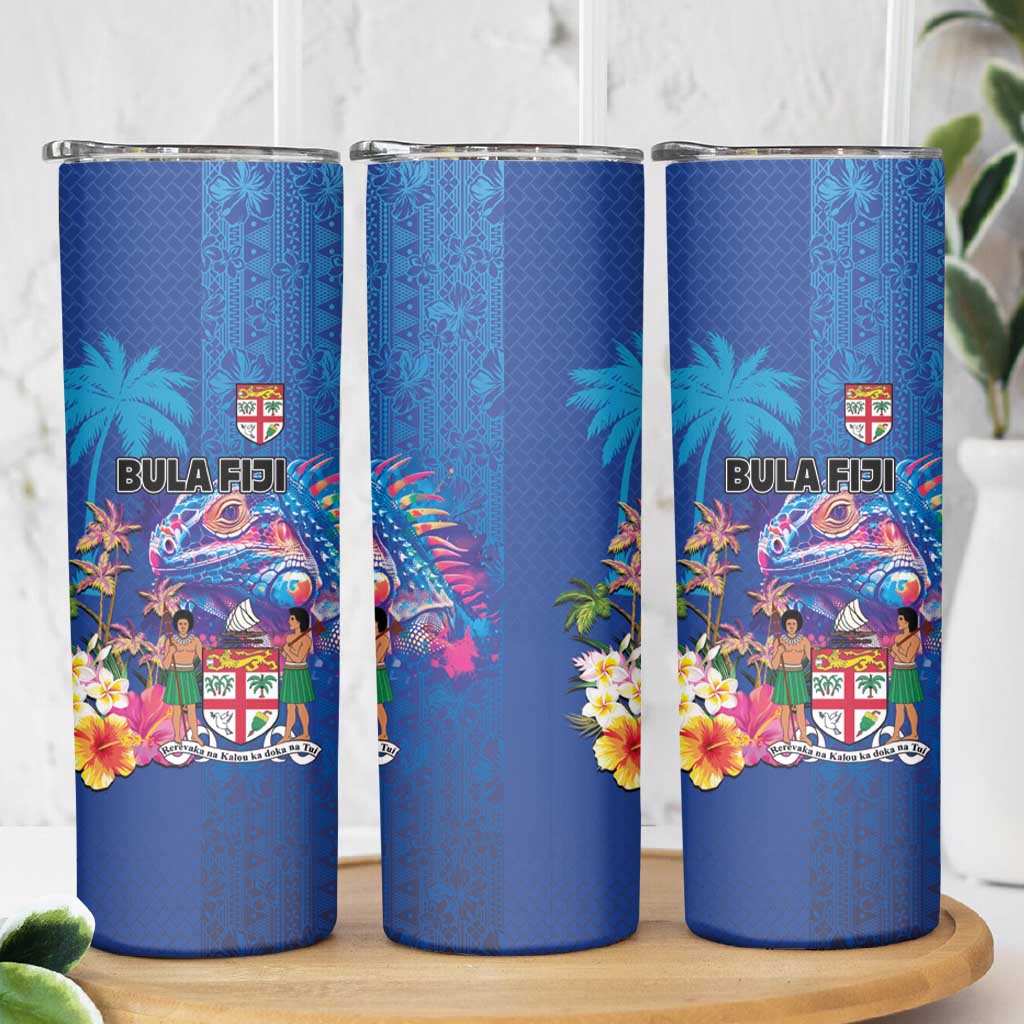 Fiji Bula Skinny Tumbler Tropical Plants with Palm Tree and Iguana Colorful