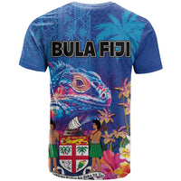 Fiji Bula T Shirt Tropical Plants with Palm Tree and Iguana Colorful