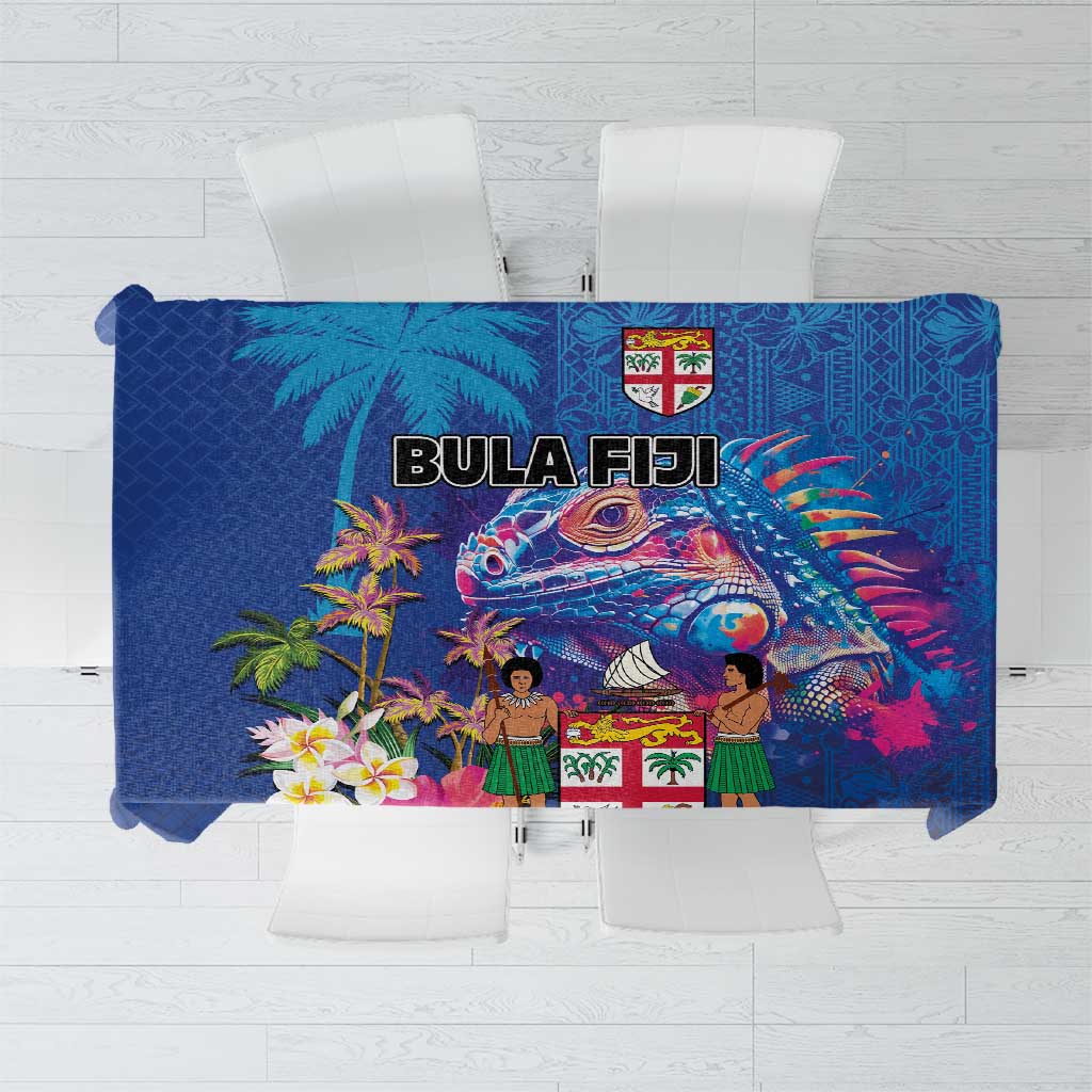 Fiji Bula Tablecloth Tropical Plants with Palm Tree and Iguana Colorful