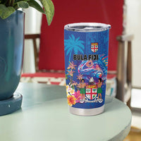 Fiji Bula Tumbler Cup Tropical Plants with Palm Tree and Iguana Colorful