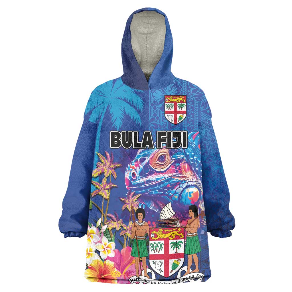 Fiji Bula Wearable Blanket Hoodie Tropical Plants with Palm Tree and Iguana Colorful