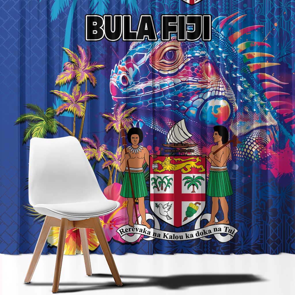 Fiji Bula Window Curtain Tropical Plants with Palm Tree and Iguana Colorful