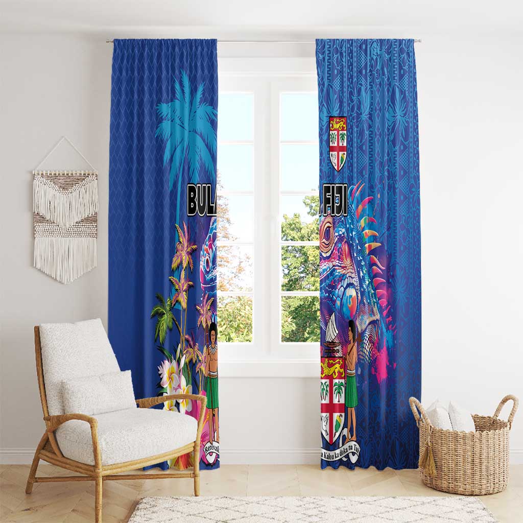 Fiji Bula Window Curtain Tropical Plants with Palm Tree and Iguana Colorful