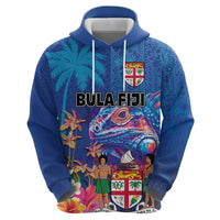 Fiji Bula Zip Hoodie Tropical Plants with Palm Tree and Iguana Colorful