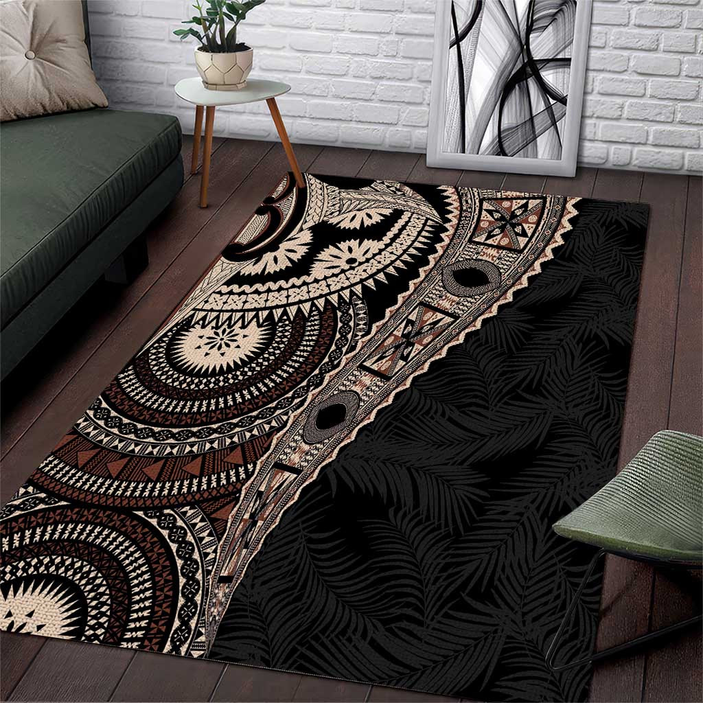 Fiji Traditional Masi Area Rug Tapa Art Palm Leaves Pattern