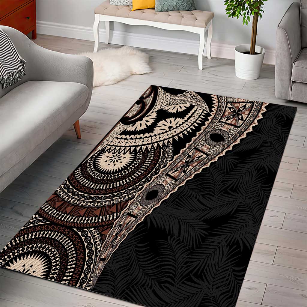 Fiji Traditional Masi Area Rug Tapa Art Palm Leaves Pattern