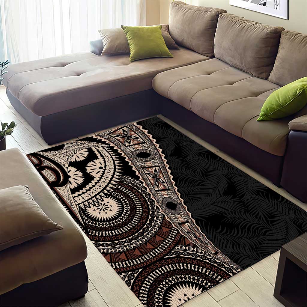 Fiji Traditional Masi Area Rug Tapa Art Palm Leaves Pattern