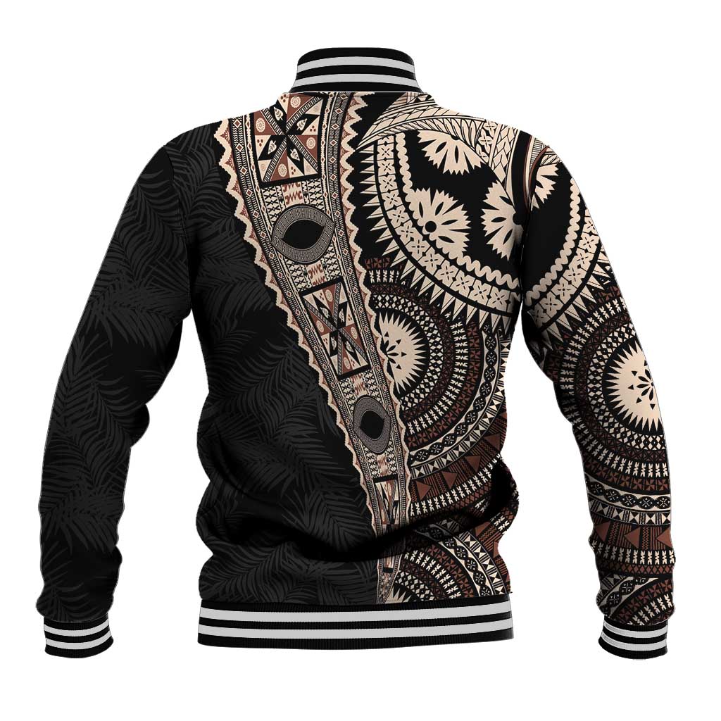 Fiji Traditional Masi Baseball Jacket Tapa Art Palm Leaves Pattern