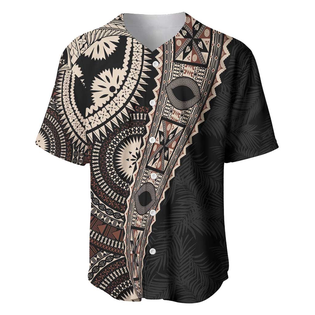 Fiji Traditional Masi Baseball Jersey Tapa Art Palm Leaves Pattern