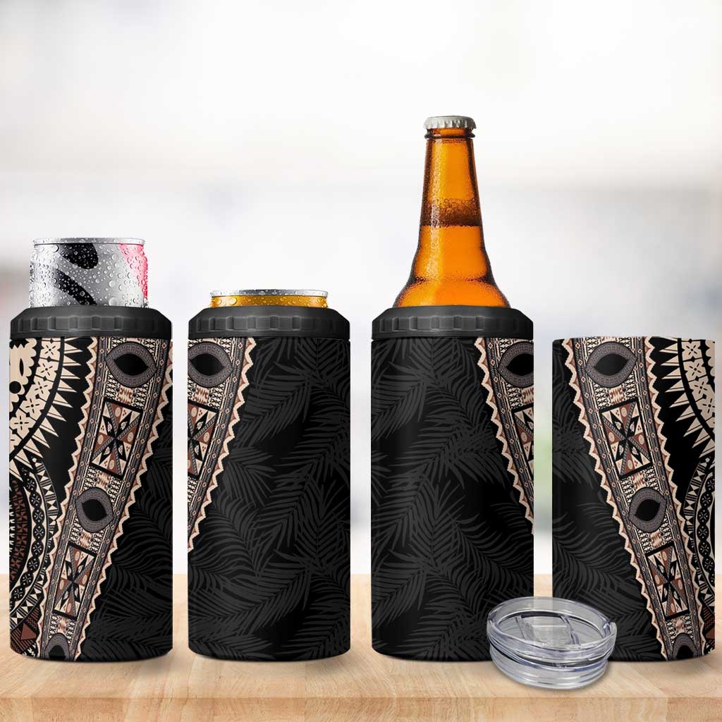 Fiji Traditional Masi 4 in 1 Can Cooler Tumbler Tapa Art Palm Leaves Pattern