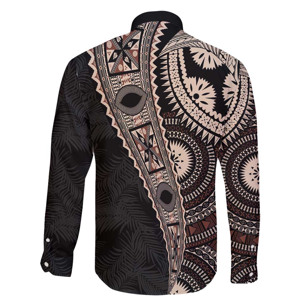 Fiji Traditional Masi Family Matching Long Sleeve Bodycon Dress and Hawaiian Shirt Tapa Art Palm Leaves Pattern