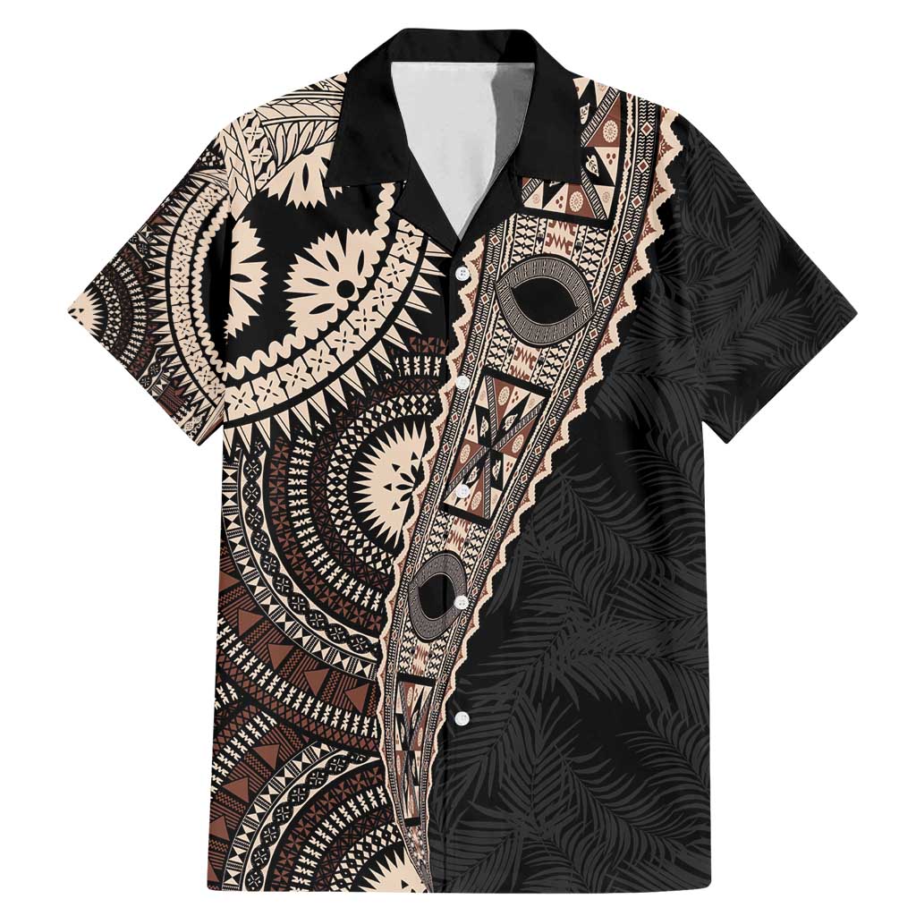 Fiji Traditional Masi Family Matching Mermaid Dress and Hawaiian Shirt Tapa Art Palm Leaves Pattern
