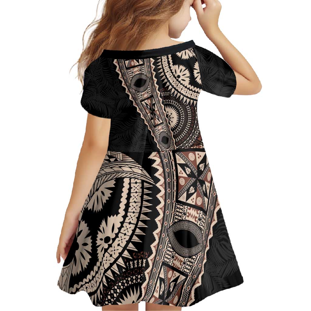 Fiji Traditional Masi Family Matching Off Shoulder Maxi Dress and Hawaiian Shirt Tapa Art Palm Leaves Pattern