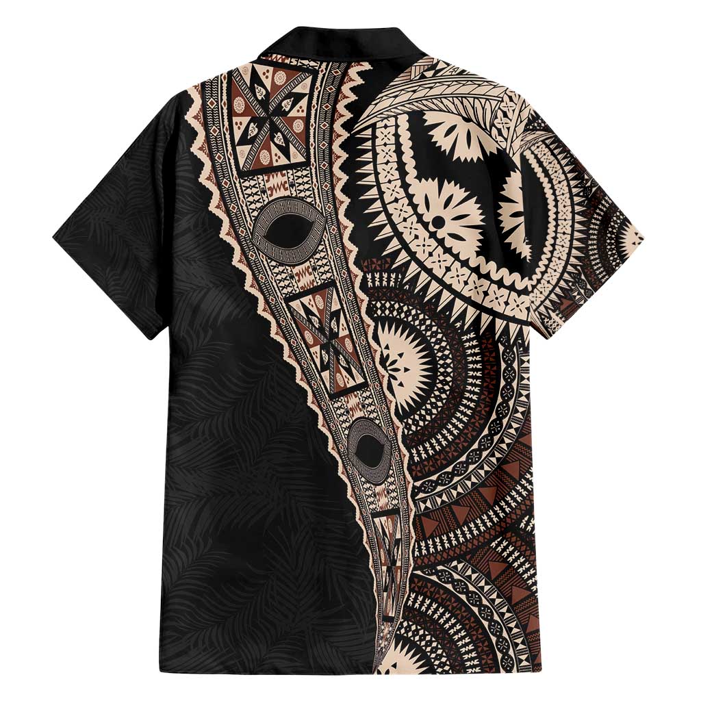 Fiji Traditional Masi Family Matching Short Sleeve Bodycon Dress and Hawaiian Shirt Tapa Art Palm Leaves Pattern