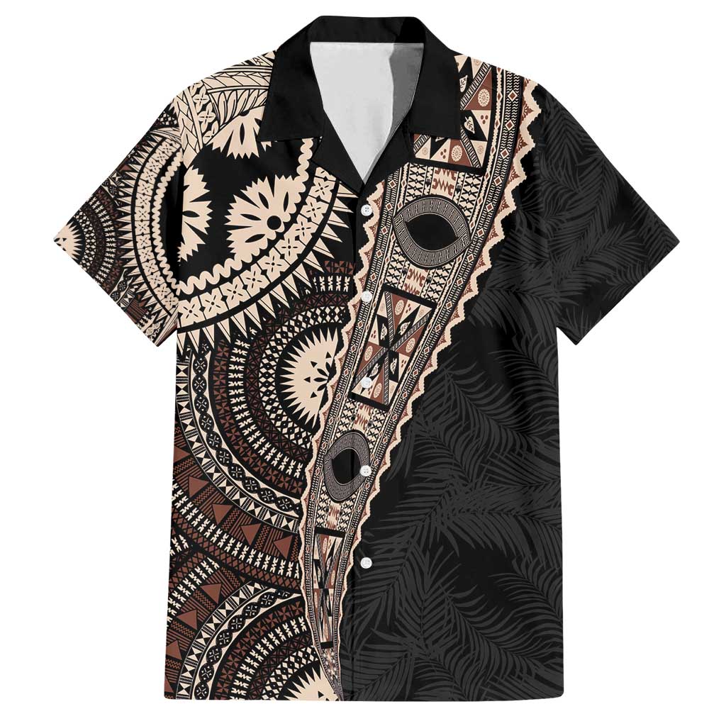 Fiji Traditional Masi Family Matching Tank Maxi Dress and Hawaiian Shirt Tapa Art Palm Leaves Pattern
