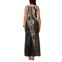 Fiji Traditional Masi Family Matching Tank Maxi Dress and Hawaiian Shirt Tapa Art Palm Leaves Pattern
