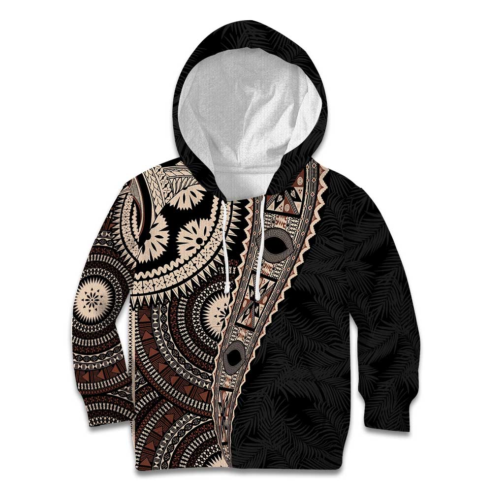 Fiji Traditional Masi Kid Hoodie Tapa Art Palm Leaves Pattern