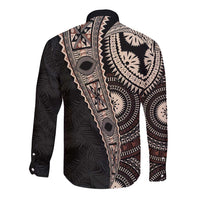 Fiji Traditional Masi Long Sleeve Button Shirt Tapa Art Palm Leaves Pattern
