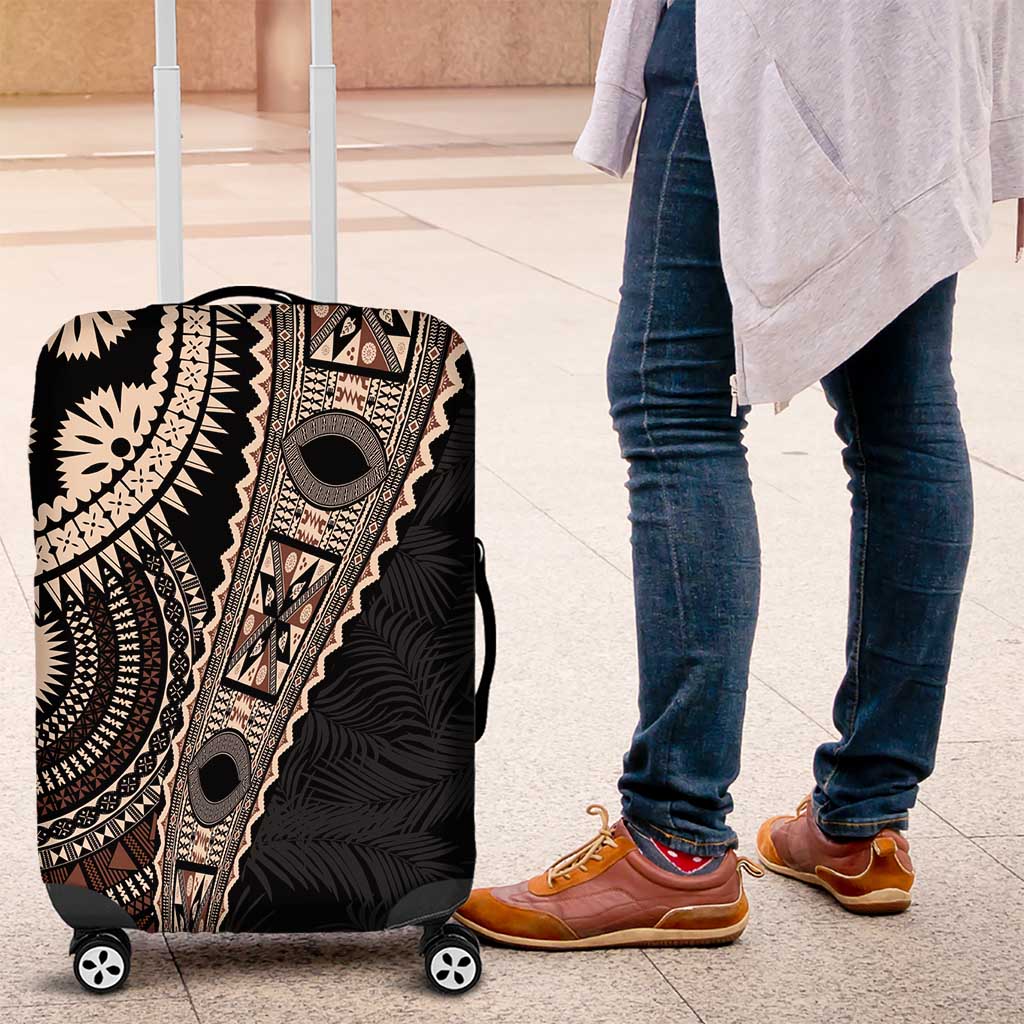 Fiji Traditional Masi Luggage Cover Tapa Art Palm Leaves Pattern