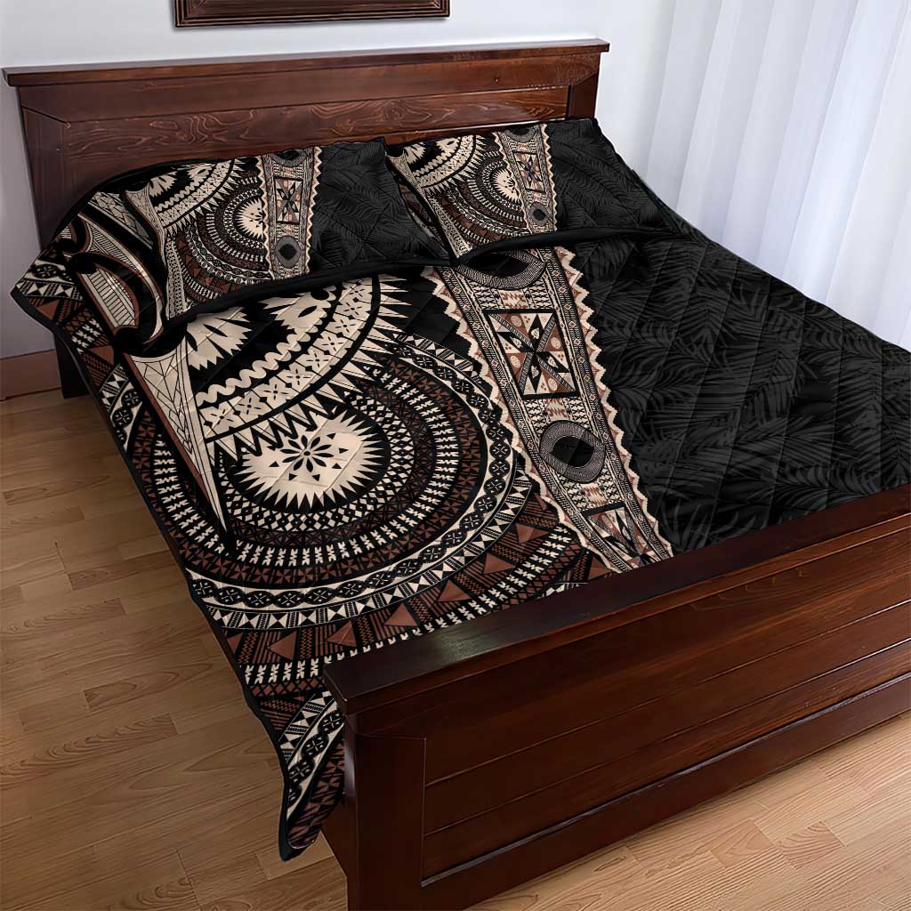 Fiji Traditional Masi Quilt Bed Set Tapa Art Palm Leaves Pattern