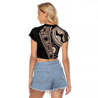 Fiji Traditional Masi Raglan Cropped T Shirt Tapa Art Palm Leaves Pattern