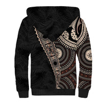 Fiji Traditional Masi Sherpa Hoodie Tapa Art Palm Leaves Pattern