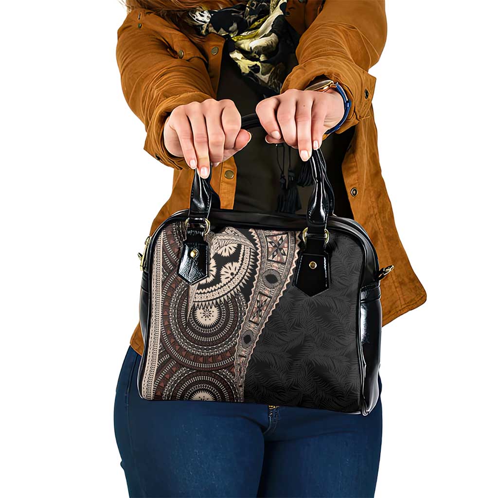 Fiji Traditional Masi Shoulder Handbag Tapa Art Palm Leaves Pattern