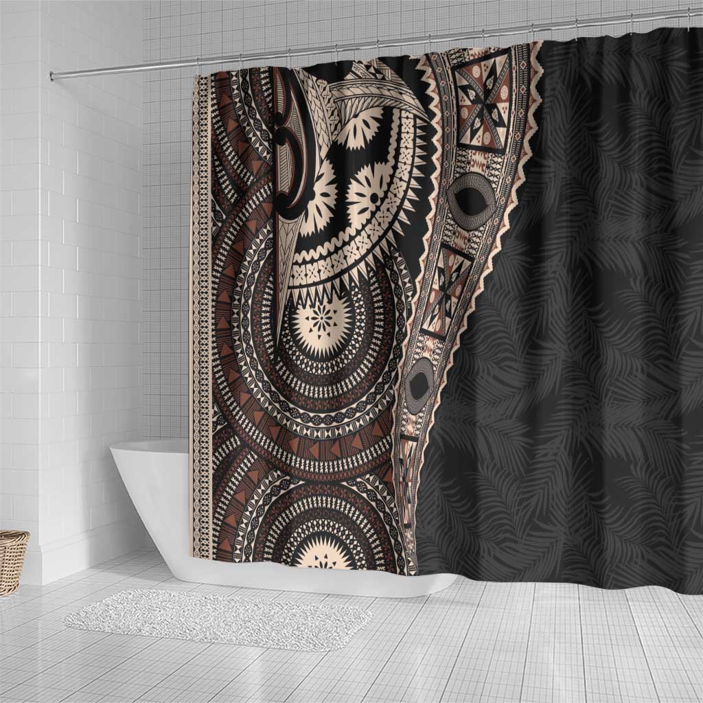 Fiji Traditional Masi Shower Curtain Tapa Art Palm Leaves Pattern