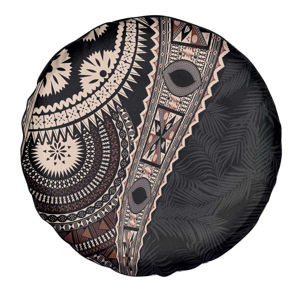 Fiji Traditional Masi Spare Tire Cover Tapa Art Palm Leaves Pattern