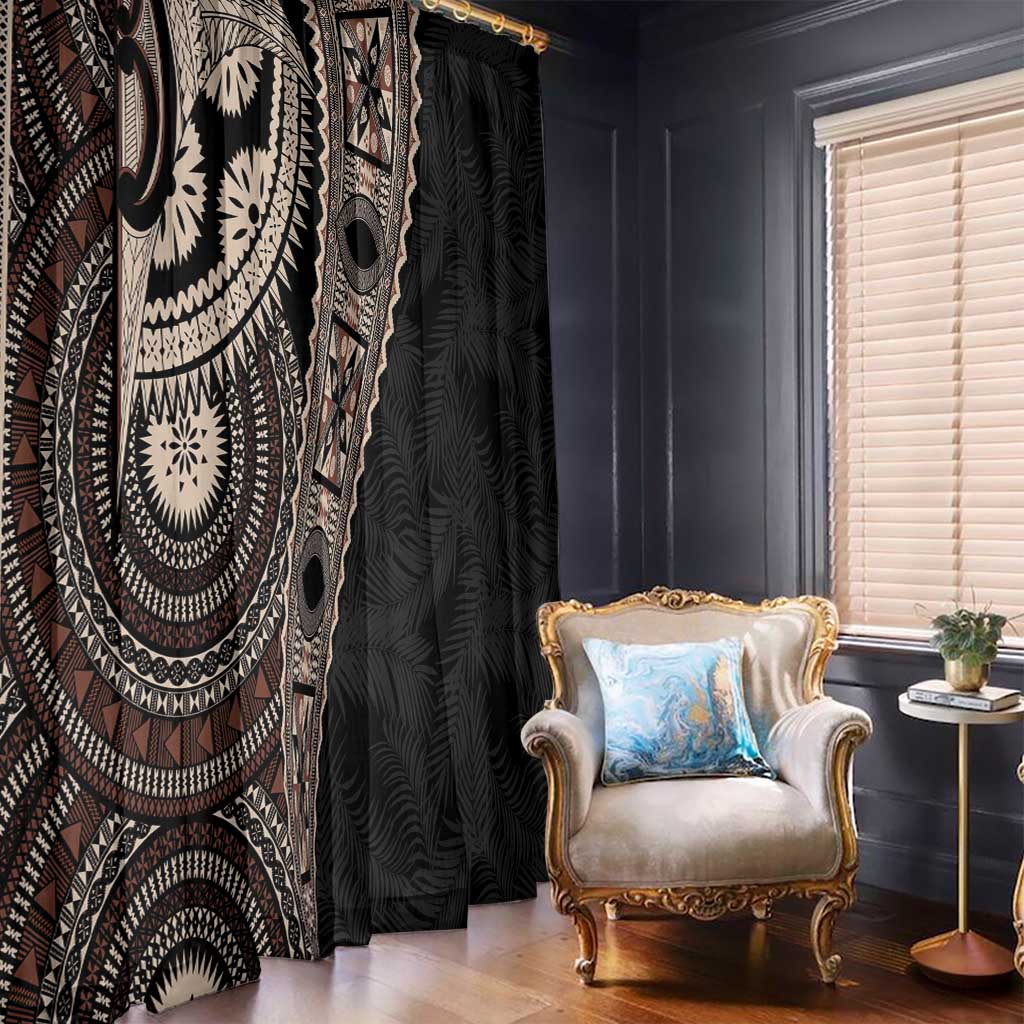 Fiji Traditional Masi Window Curtain Tapa Art Palm Leaves Pattern