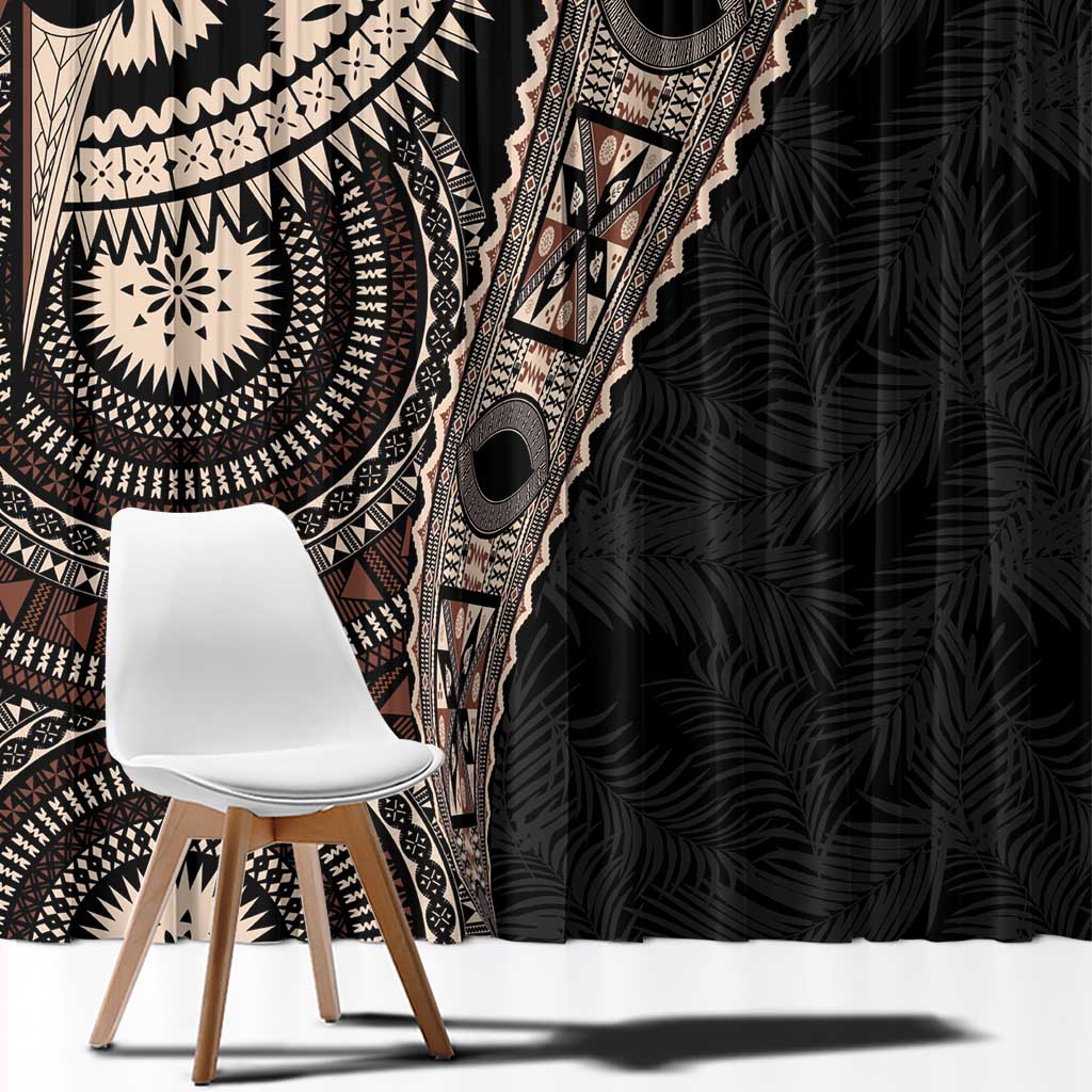 Fiji Traditional Masi Window Curtain Tapa Art Palm Leaves Pattern