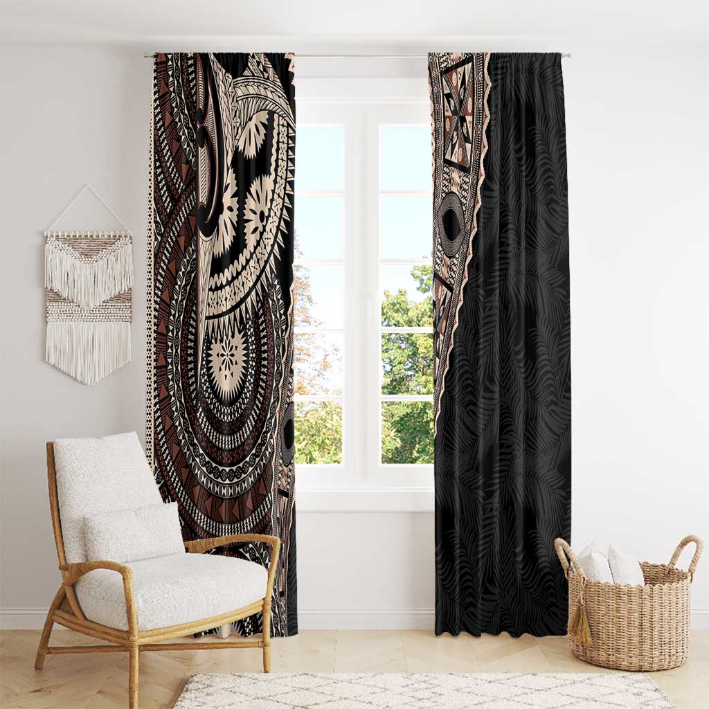 Fiji Traditional Masi Window Curtain Tapa Art Palm Leaves Pattern