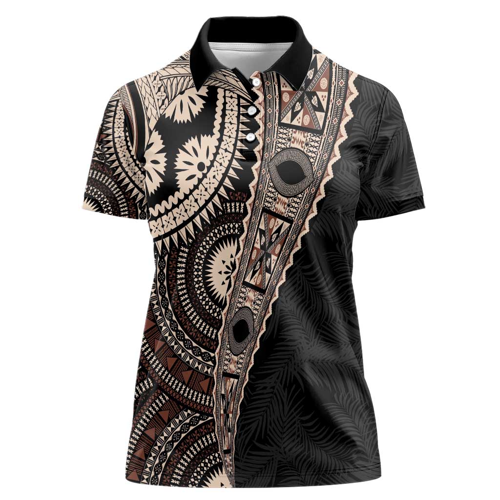 Fiji Traditional Masi Women Polo Shirt Tapa Art Palm Leaves Pattern
