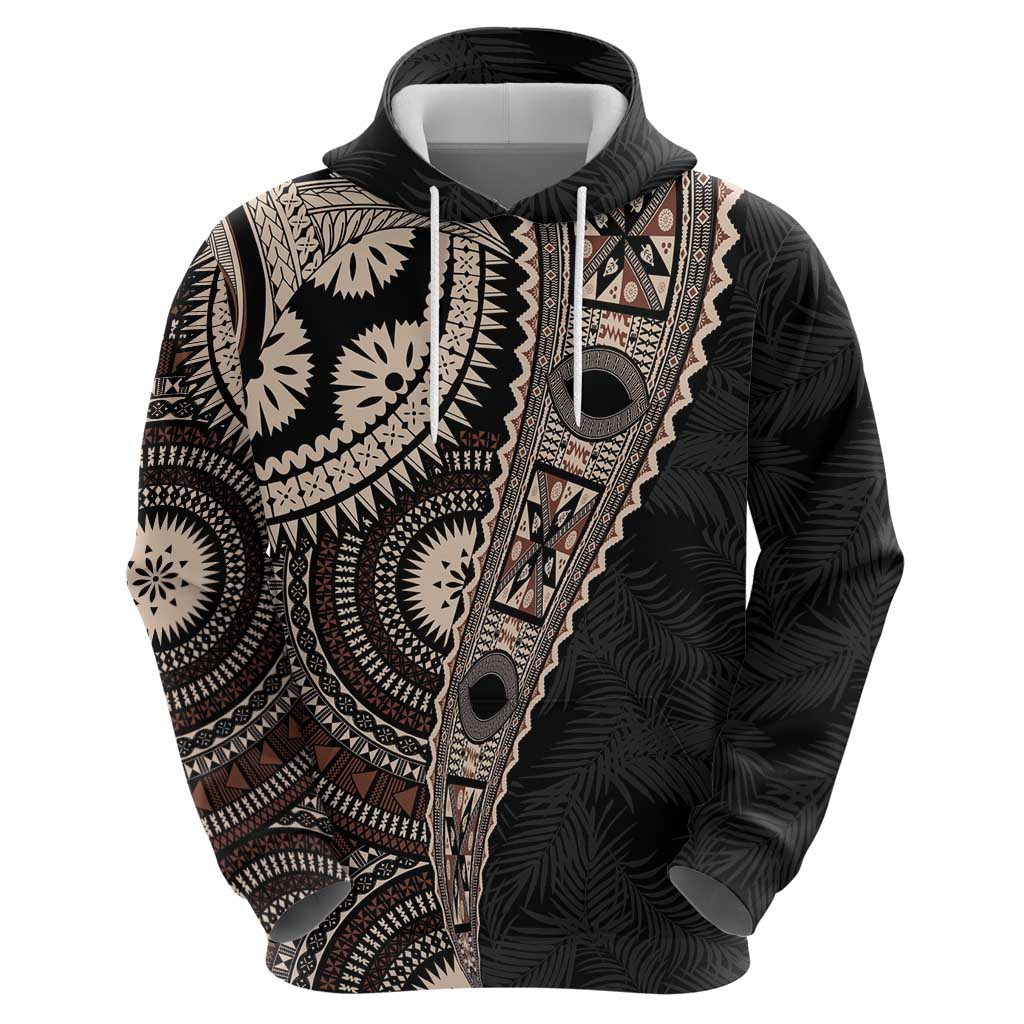 Fiji Traditional Masi Zip Hoodie Tapa Art Palm Leaves Pattern