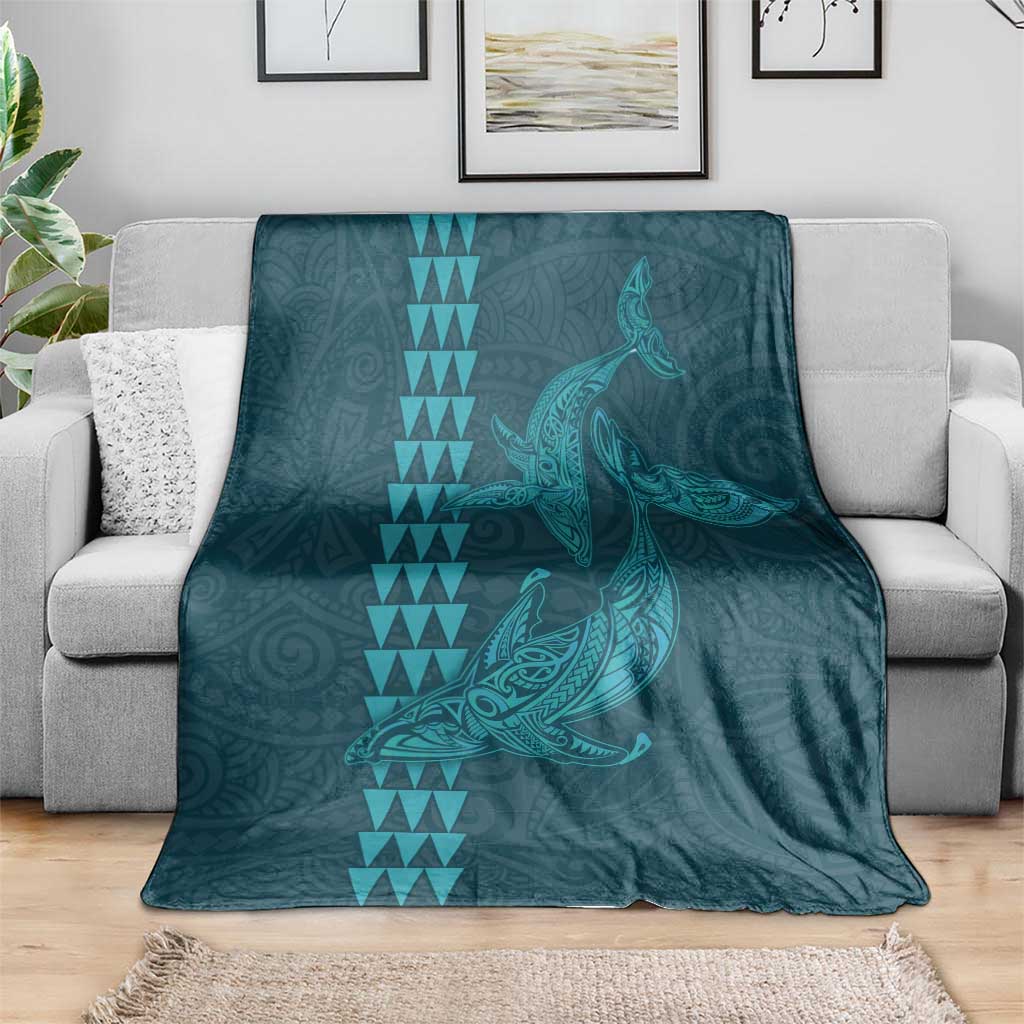 Aloha Hawaii Whale Kakau and Polynesian Tattoo Blanket Turquoise Color