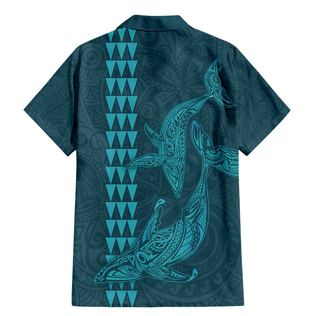 Aloha Hawaii Whale Kakau and Polynesian Tattoo Family Matching Mermaid Dress and Hawaiian Shirt Turquoise Color