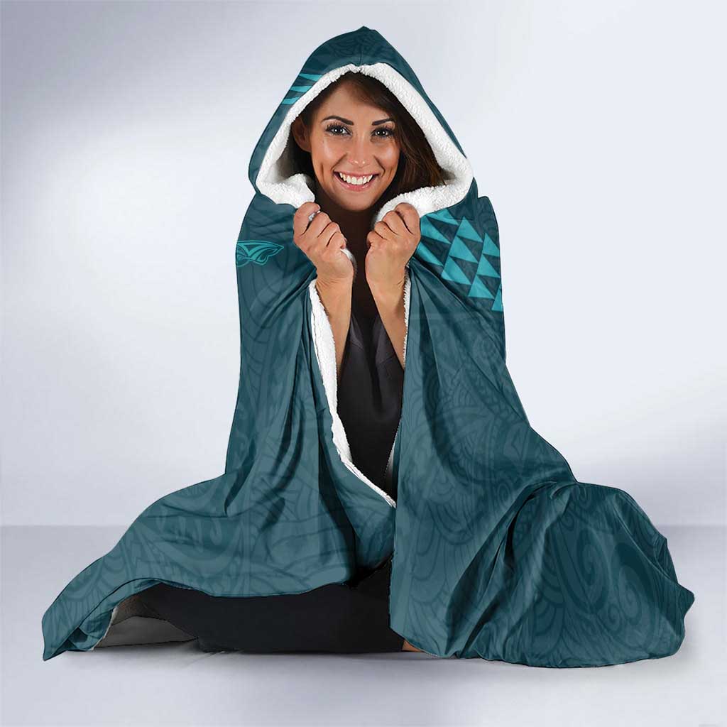 Aloha Hawaii Whale Kakau and Polynesian Tattoo Hooded Blanket Turquoise Color