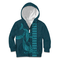 Aloha Hawaii Whale Kakau and Polynesian Tattoo Kid Hoodie Turquoise Color LT03 Zip Hoodie Turquoise - Polynesian Pride