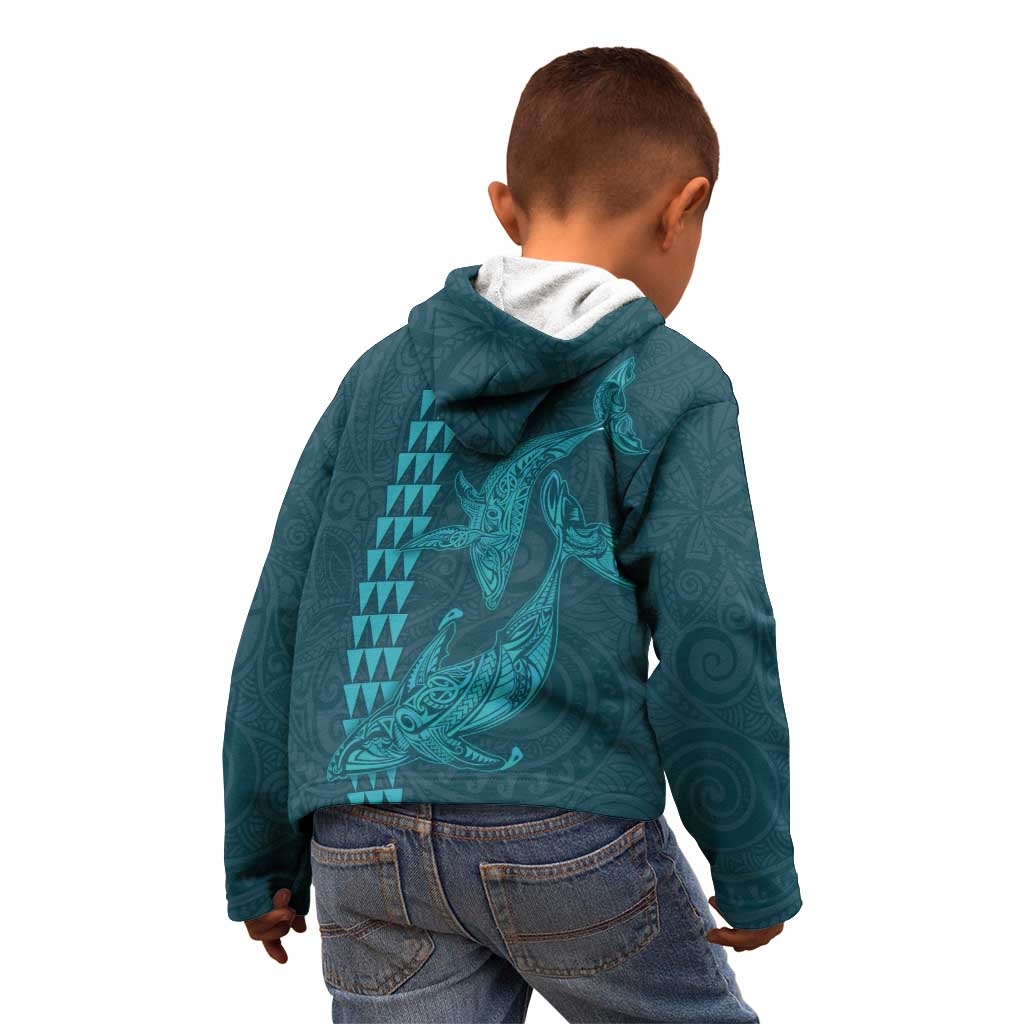 Aloha Hawaii Whale Kakau and Polynesian Tattoo Kid Hoodie Turquoise Color LT03 - Polynesian Pride
