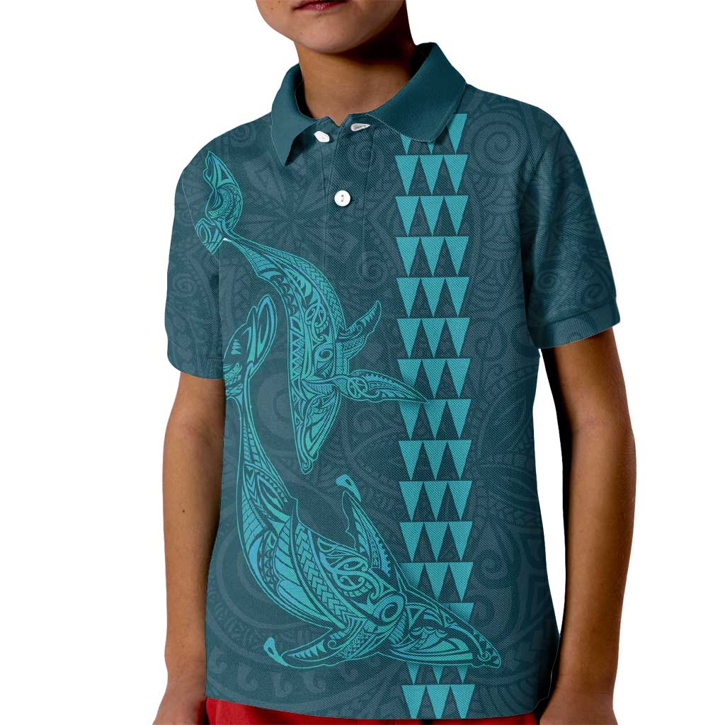 Aloha Hawaii Whale Kakau and Polynesian Tattoo Kid Polo Shirt Turquoise Color LT03 Kid Turquoise - Polynesian Pride