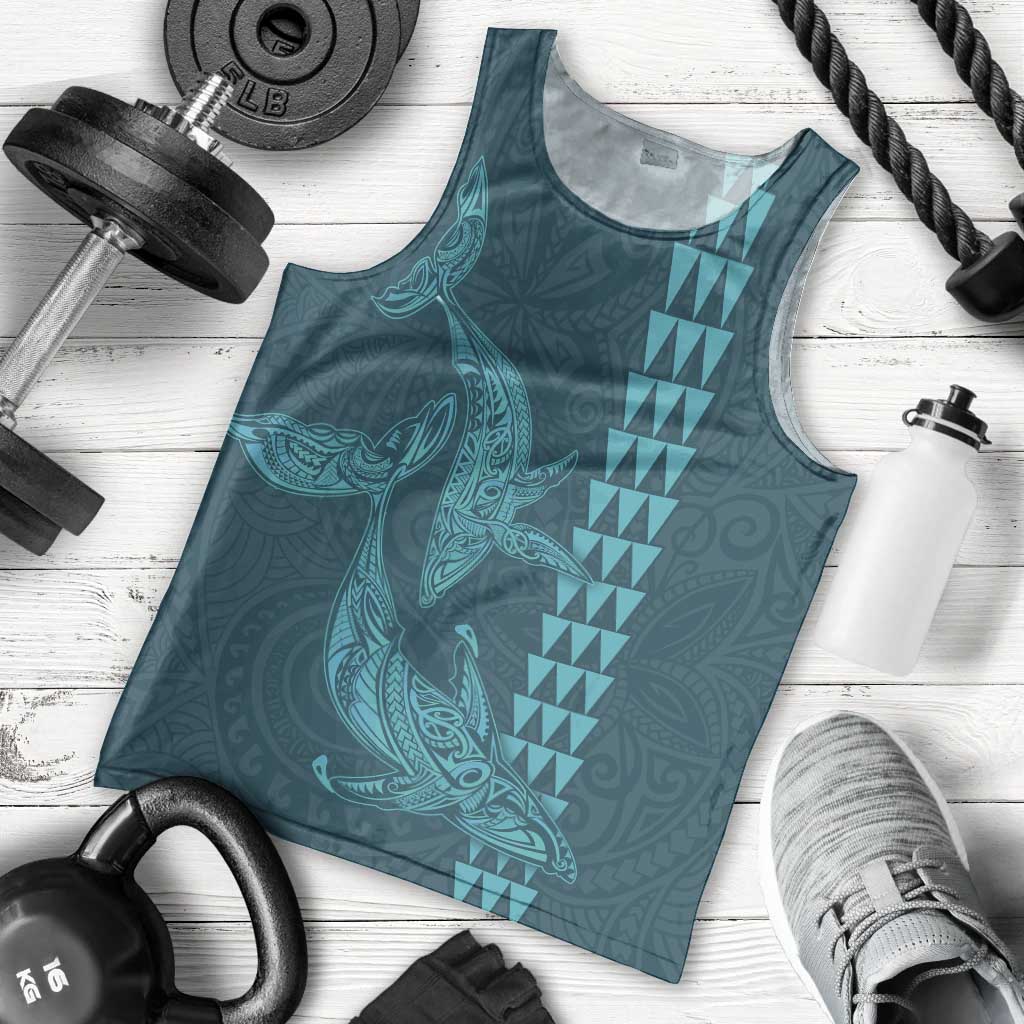 Aloha Hawaii Whale Kakau and Polynesian Tattoo Men Tank Top Turquoise Color