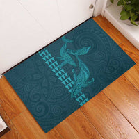 Aloha Hawaii Whale Kakau and Polynesian Tattoo Rubber Doormat Turquoise Color
