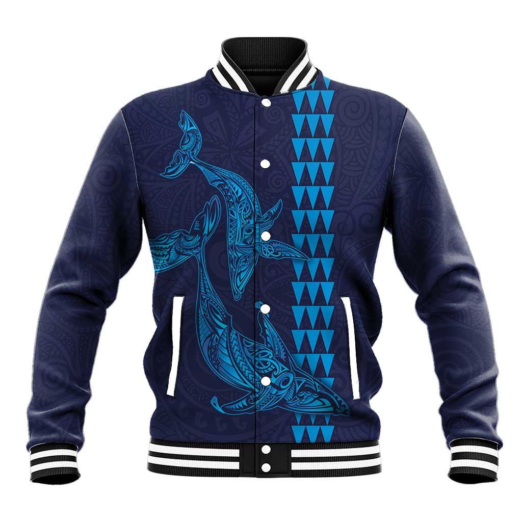 Aloha Hawaii Whale Kakau and Polynesian Tattoo Baseball Jacket Dark Navy Color LT03 Unisex Dark Navy - Polynesian Pride
