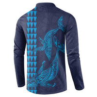 Aloha Hawaii Whale Kakau and Polynesian Tattoo Button Sweatshirt Dark Navy Color LT03 - Polynesian Pride
