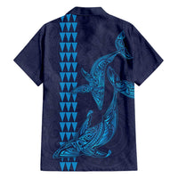Aloha Hawaii Whale Kakau and Polynesian Tattoo Family Matching Long Sleeve Bodycon Dress and Hawaiian Shirt Dark Navy Color