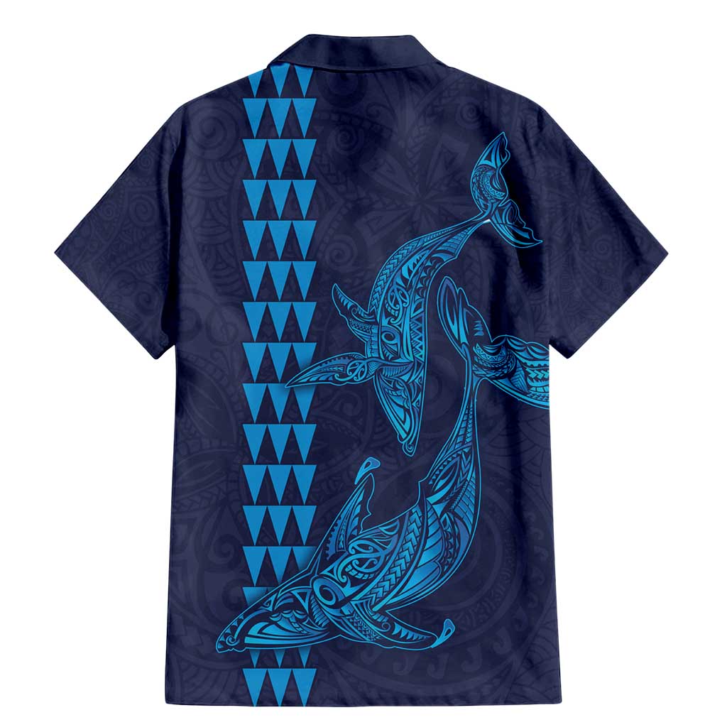 Aloha Hawaii Whale Kakau and Polynesian Tattoo Family Matching Mermaid Dress and Hawaiian Shirt Dark Navy Color