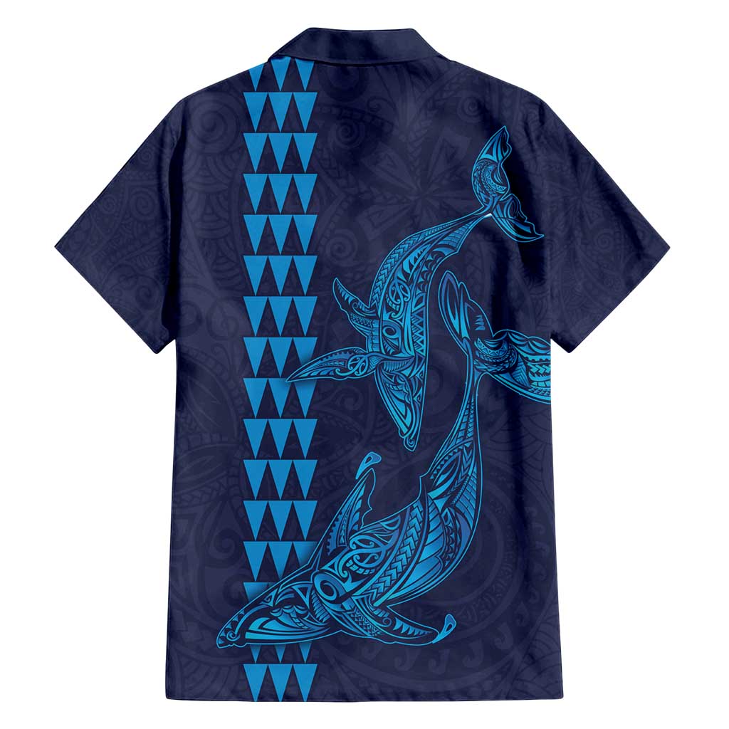 Aloha Hawaii Whale Kakau and Polynesian Tattoo Family Matching Summer Maxi Dress and Hawaiian Shirt Dark Navy Color