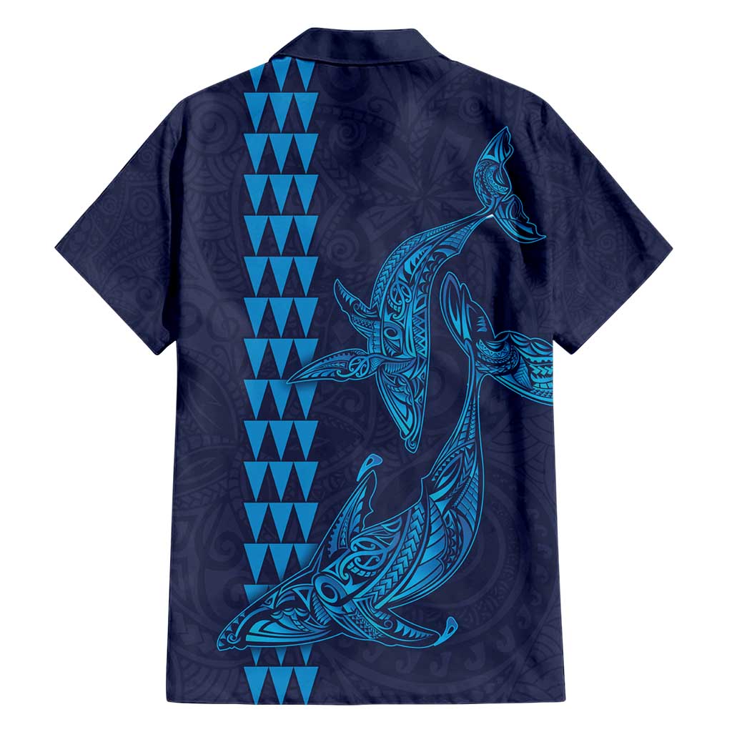 Aloha Hawaii Whale Kakau and Polynesian Tattoo Hawaiian Shirt Dark Navy Color